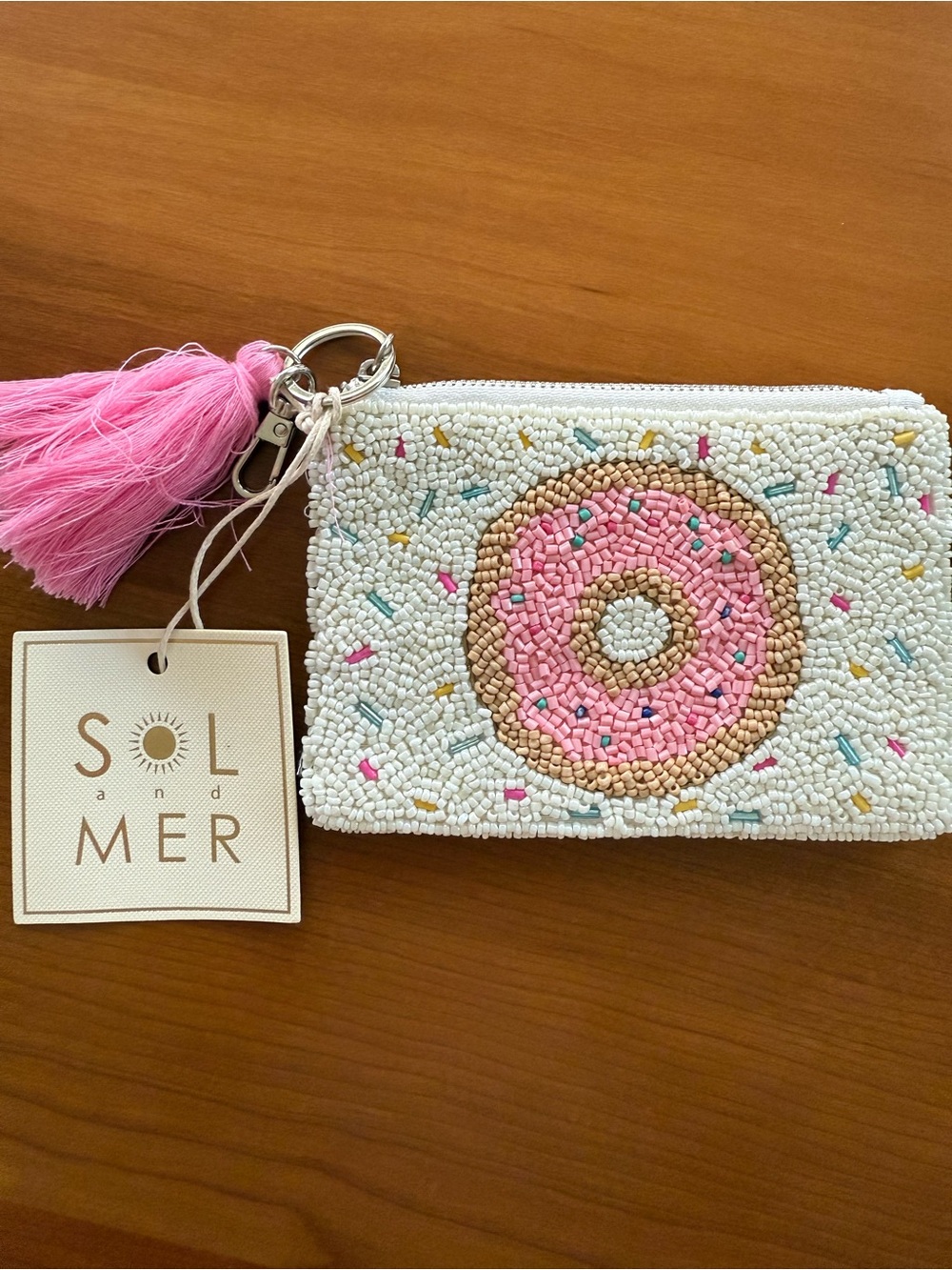 Sol & Mer Beaded Donut Coin Purse Pouch Keychain Pink Tassel
